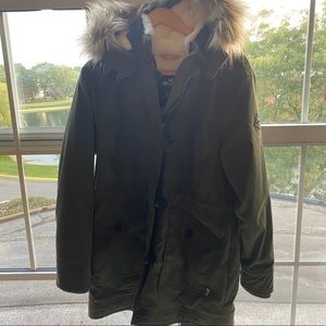 Hollister Army green fur lined parka